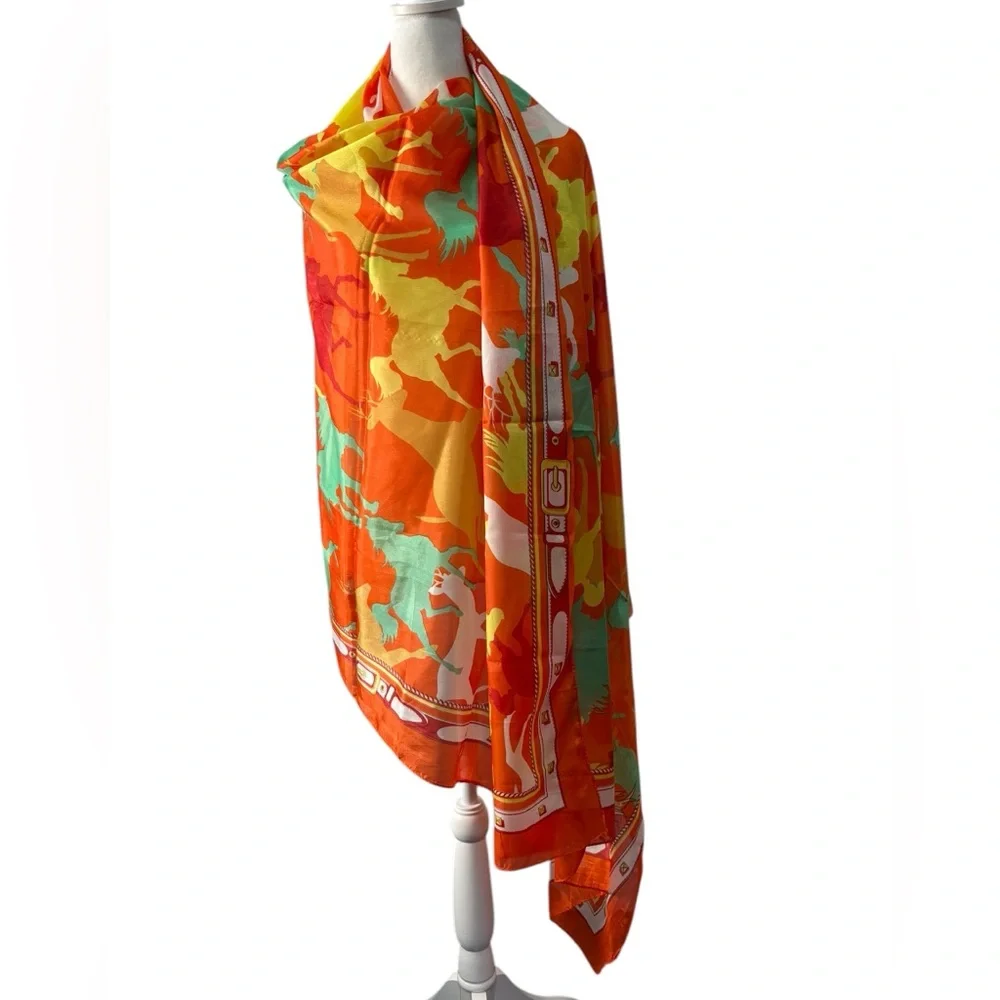Beautiful silk/viscose oversized scarf/wrap in orange w/an abstract print. EUC